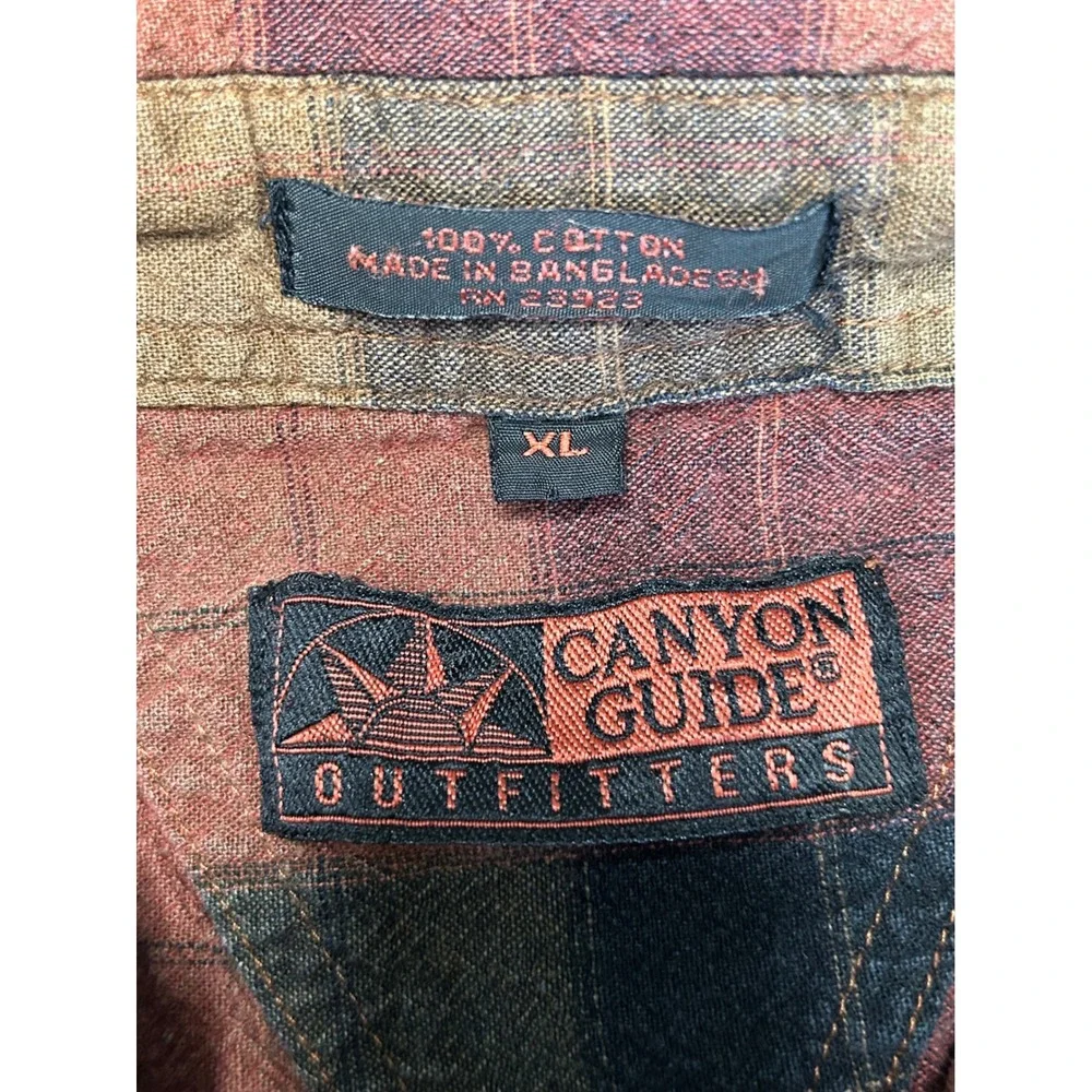 Canyon Guide Outfitters Mens XL Flannel Shirt Orange Brown Plaid Cotton Heavy